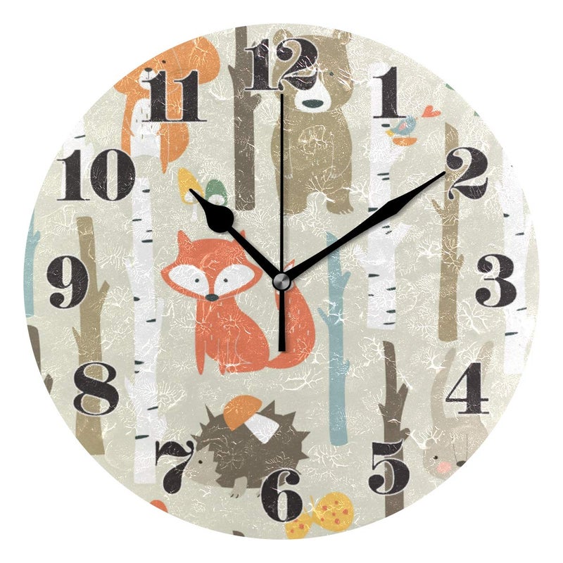 senya Wall Clock Silent Non Ticking, Round Funny Fox Art Clock for Home Bedroom Office Easy to Read - Image 1